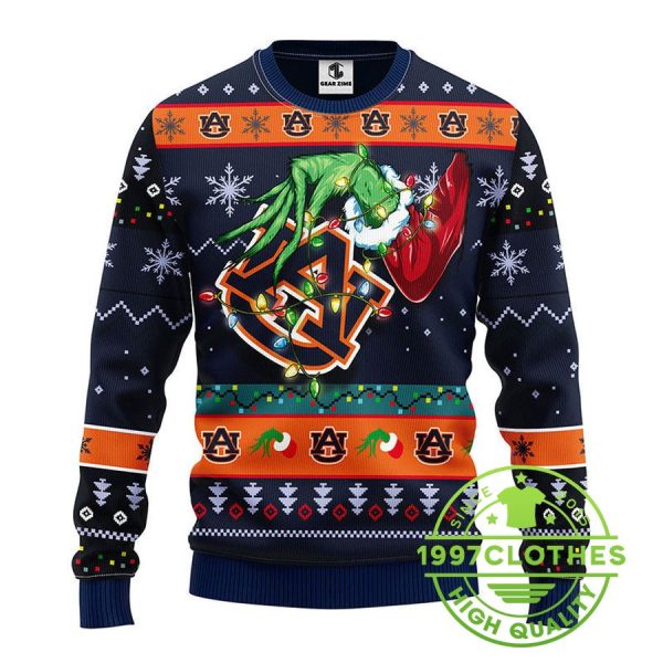 Auburn Tigers Grinch Ugly Christmas Sweater, Auburn Tigers Ugly Sweater, NCAA Ugly Sweater