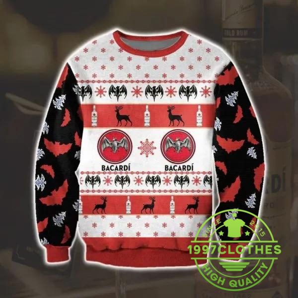 Bacardi Wine Knitting Pattern Ugly Christmas Sweater, Beer Ugly Sweater