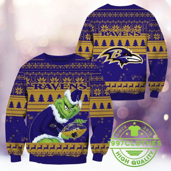 Baltimore Ravens Grinch Stolen Christmas Ugly Sweater, Baltimore Ravens Ugly Sweater, NFL Ugly Sweater