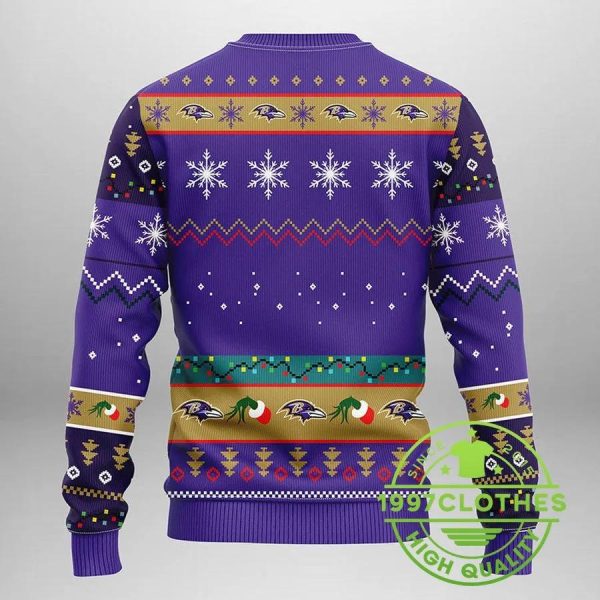 Baltimore Ravens Grinch Ugly Christmas Sweater, Baltimore Ravens Ugly Sweater, NFL Ugly Sweater