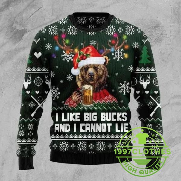 Bear Hunting And Beer Ugly Christmas Sweater, Beer Ugly Sweater