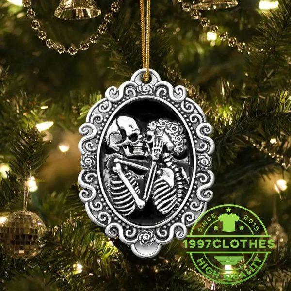 Beauty Skull Couple Anniversary Oval Ornament, Skull Christmas Decorations