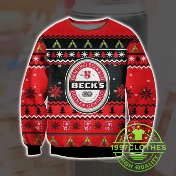 Beck’S Beer Knitting Pattern Ugly Christmas Sweater, Beer Ugly Sweater