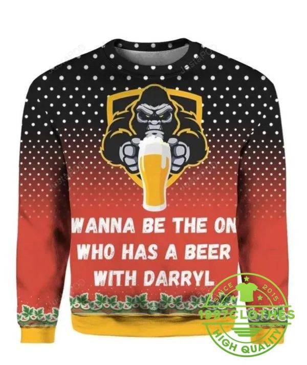 Bigfoot I Wanna Be The One Who Has A Beer With Darryl Ugly Christmas Sweater, Beer Ugly Sweater