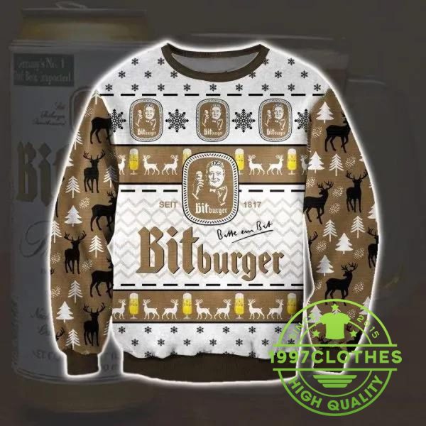 Bitburger Knitting Pattern Ugly Christmas Sweater, Beer Ugly Sweater