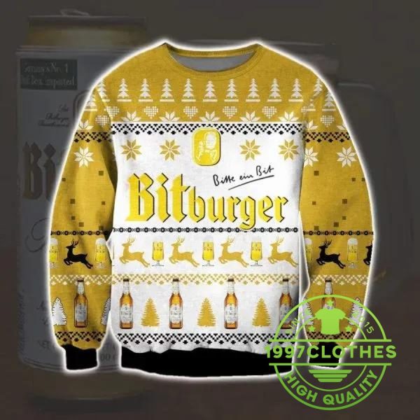 Bitburger Knitting Pattern Ugly Christmas Sweater, Beer Ugly Sweater