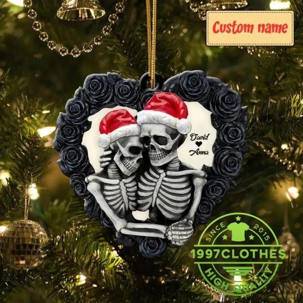 Black Rose Skull Couple Custom Ornament, Custom Christmas Ornament, Skull Christmas Decorations