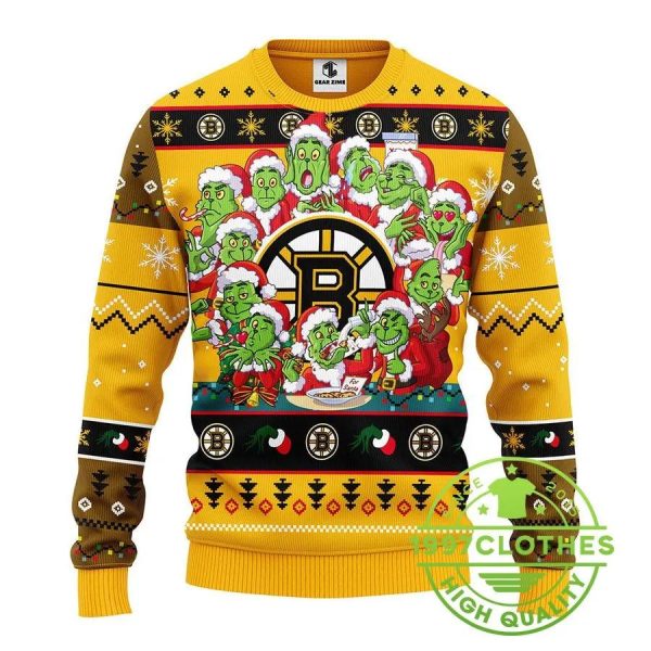 Boston Bruins 12 Grinch Xmas Day Ugly Christmas Sweater, Boston Bruins Ugly Sweater, NHL Ugly Sweater