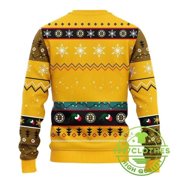 Boston Bruins 12 Grinch Xmas Day Ugly Christmas Sweater, Boston Bruins Ugly Sweater, NHL Ugly Sweater