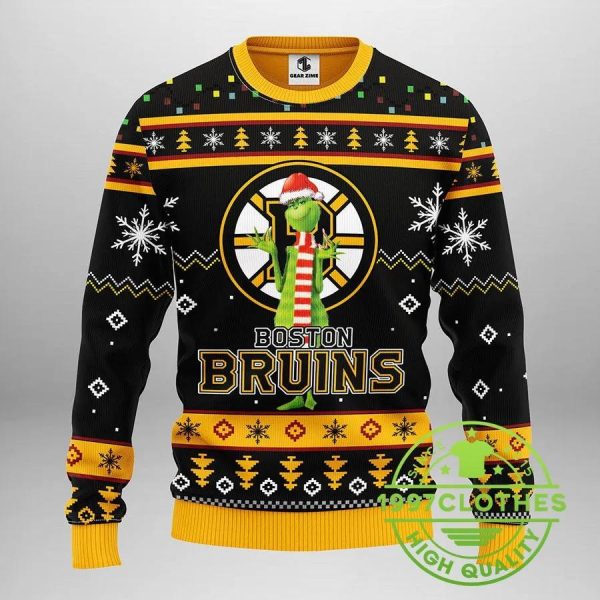 Boston Bruins Funny Grinch Ugly Christmas Sweater, Boston Bruins Ugly Sweater, NHL Ugly Sweater