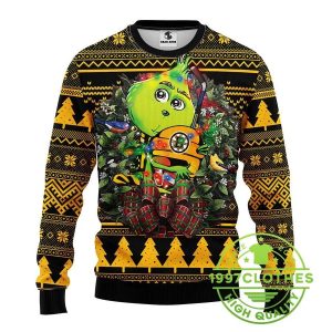 Boston Bruins Grinch Hug Ugly Christmas Sweater 1