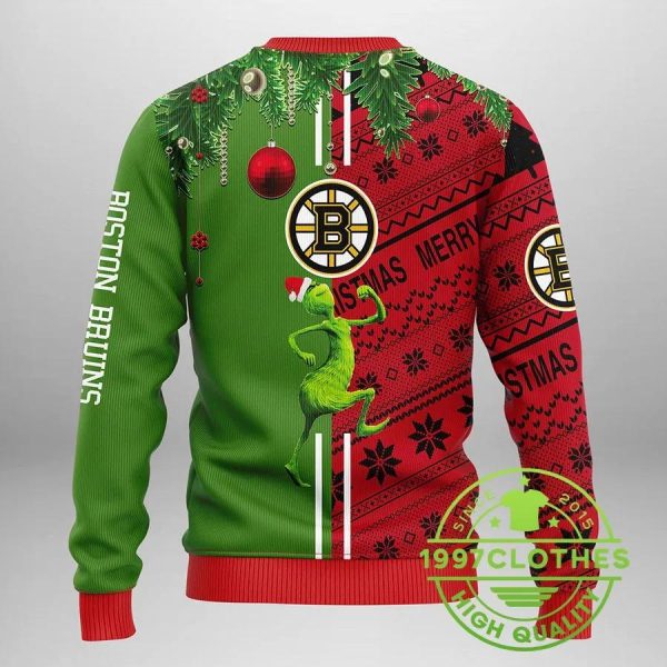 Boston Bruins Grinch & Scooby-doo Ugly Christmas Sweater, Boston Bruins Ugly Sweater, NHL Ugly Sweater