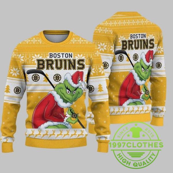 Boston Bruins Grinch Stolen Christmas Ugly Sweater, Boston Bruins Ugly Sweater, NHL Ugly Sweater