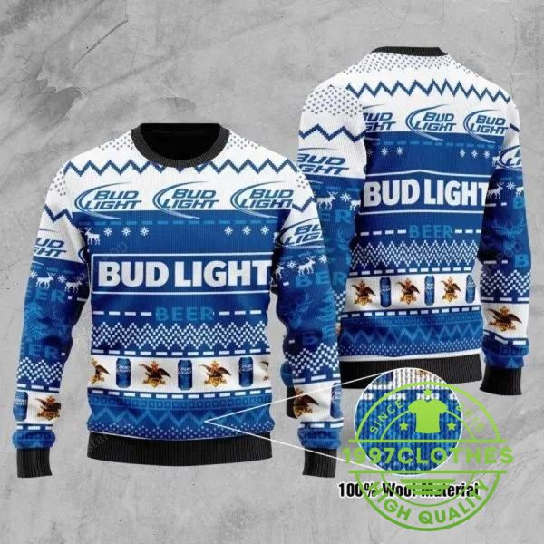 Bud Light Beer Ugly Christmas Sweater, Beer Ugly Sweater