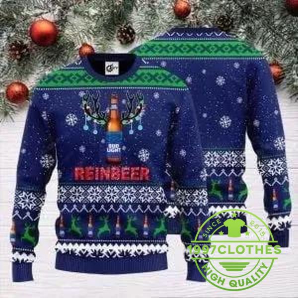 Bud Light Reinbeer Christmas Ugly Christmas Sweater, Beer Ugly Sweater