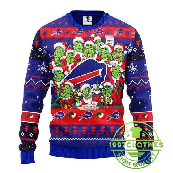 Buffalo Bills 12 Grinch Xmas Day Ugly Christmas Sweater, Buffalo Bills Ugly Sweater, NFL Ugly Sweater