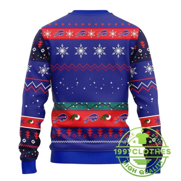 Buffalo Bills 12 Grinch Xmas Day Ugly Christmas Sweater, Buffalo Bills Ugly Sweater, NFL Ugly Sweater