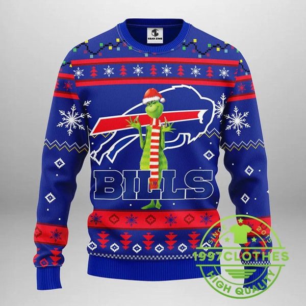 Buffalo Bills Funny Grinch Ugly Christmas Sweater, Buffalo Bills Ugly Sweater, NFL Ugly Sweater