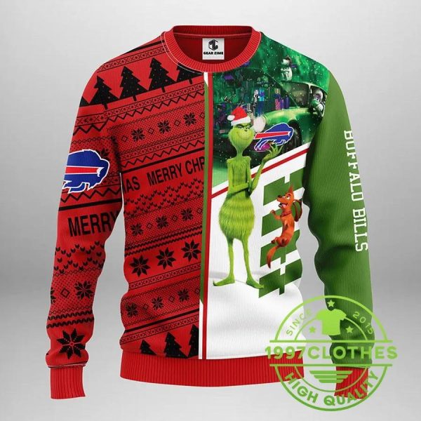 Buffalo Bills Grinch & Scooby-Doo Ugly Christmas Sweater, Buffalo Bills Ugly Sweater, NFL Ugly Sweater