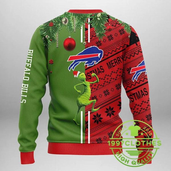 Buffalo Bills Grinch & Scooby-Doo Ugly Christmas Sweater, Buffalo Bills Ugly Sweater, NFL Ugly Sweater