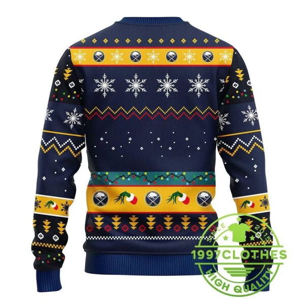 Buffalo Sabres 12 Grinch Xmas Day Ugly Christmas Sweater, Buffalo Sabres Ugly Sweater, NHL Ugly Sweater