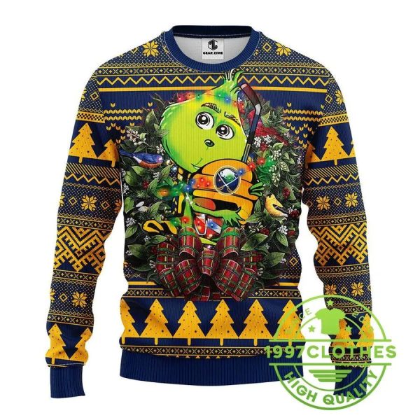 Buffalo Sabres Grinch Hug Ugly Christmas Sweater, Buffalo Sabres Ugly Sweater, NHL Ugly Sweater