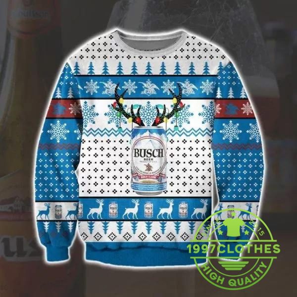 Busch Beer Ugly Christmas Sweater, Busch Christmas Sweaters, Beer Ugly Sweater