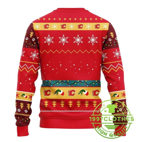 Calgary Flames 12 Grinch Xmas Day Ugly Christmas Sweater, Calgary Flames Ugly Sweater, NHL Ugly Sweater