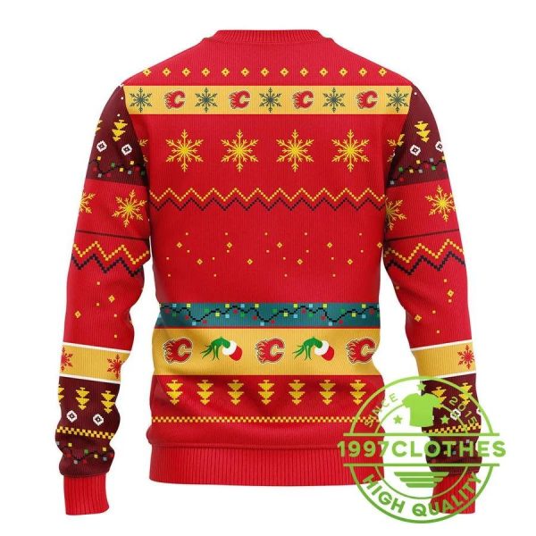 Calgary Flames Grinch Ugly Christmas Sweater, Calgary Flames Ugly Sweater, NHL Ugly Sweater