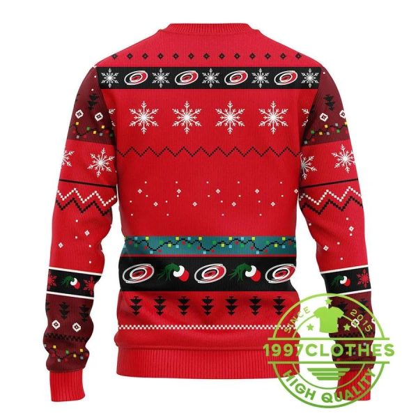 Carolina Hurricanes 12 Grinch Xmas Day Ugly Christmas Sweater, Carolina Hurricanes Ugly Sweater, NHL Ugly Sweater