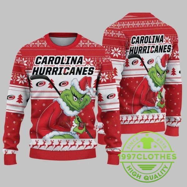 Carolina Hurricanes Grinch Stolen Christmas Ugly Sweater, Carolina Hurricanes Ugly Sweater, NHL Ugly Sweater