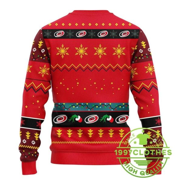 Carolina Hurricanes Grinch Ugly Christmas Sweater, Carolina Hurricanes Ugly Sweater, NHL Ugly Sweater