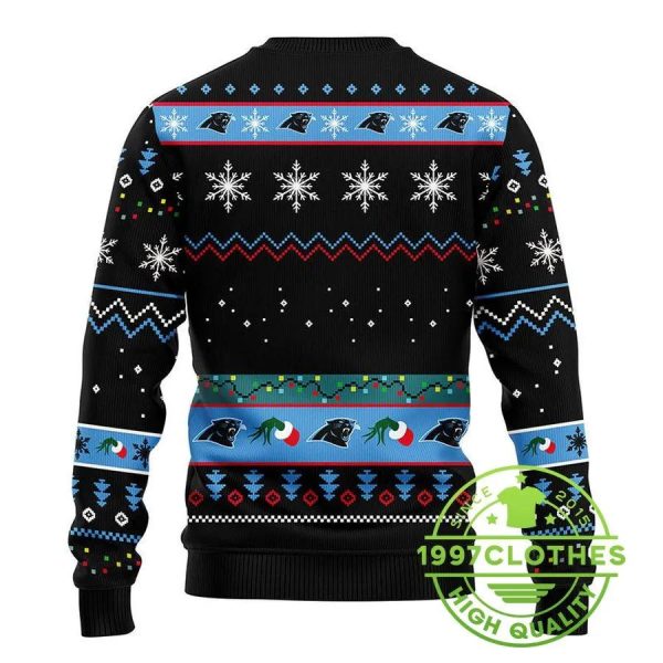 Carolina Panthers 12 Grinch Xmas Day Ugly Christmas Sweater, Carolina Panthers Ugly Sweater, NFL Ugly Sweater