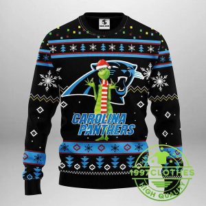 Carolina Panthers Funny Grinch Ugly Christmas Sweater 1