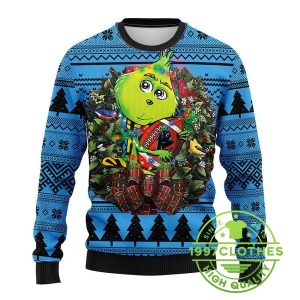 Carolina Panthers Grinch Hug Ugly Christmas Sweater 1