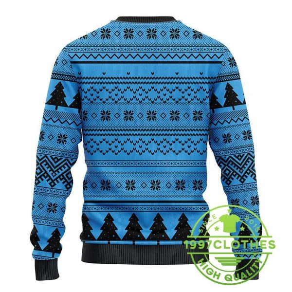 Carolina Panthers Grinch Hug Ugly Christmas Sweater, Carolina Panthers Ugly Sweater, NFL Ugly Sweater