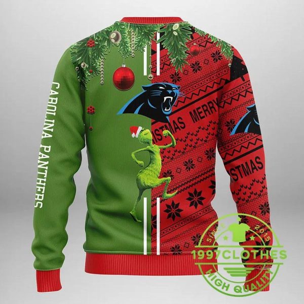 Carolina Panthers Grinch & Scooby-Doo Ugly Christmas Sweater, Carolina Panthers Ugly Sweater, NFL Ugly Sweater