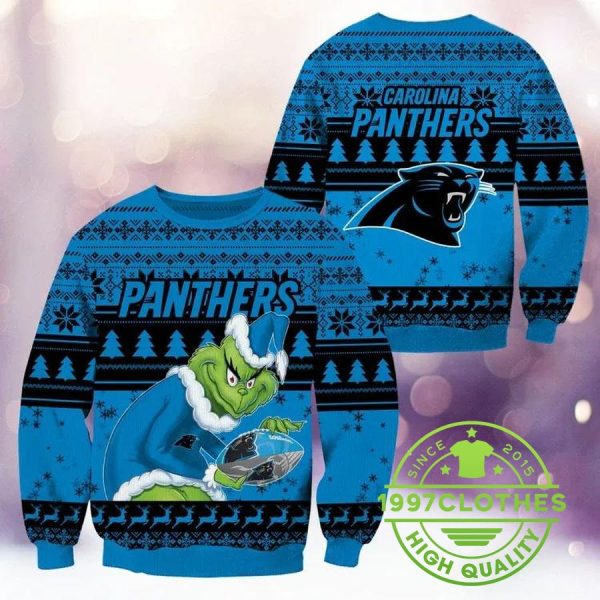 Carolina Panthers Grinch Stolen Christmas Ugly Sweater, Carolina Panthers Ugly Sweater, NFL Ugly Sweater