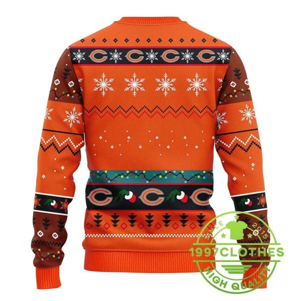 Chicago Bears 12 Grinch Xmas Day Ugly Christmas Sweater, Chicago Bears Ugly Sweater, NFL Ugly Sweater