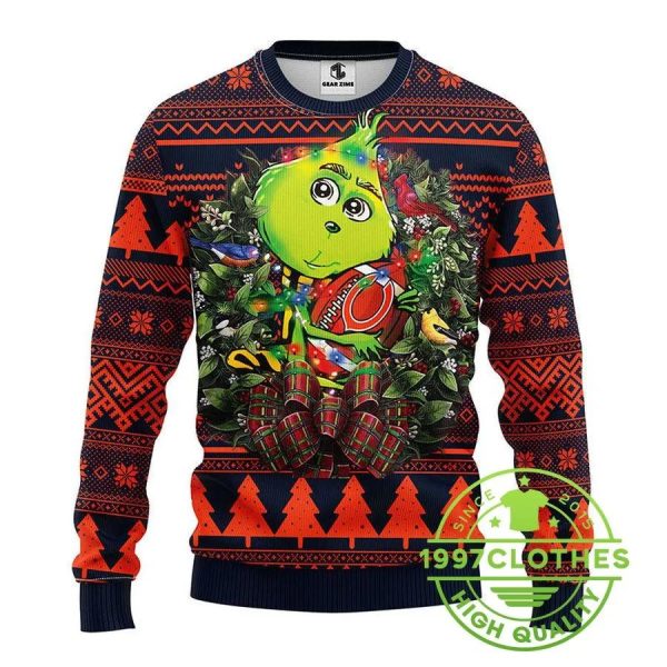 Chicago Bears Grinch Hug Ugly Christmas Sweater, Chicago Bears Ugly Sweater, NFL Ugly Sweater