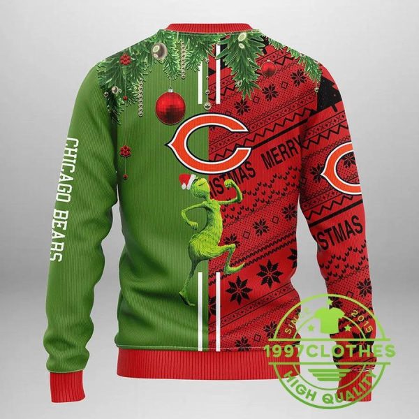 Chicago Bears Grinch & Scooby-Doo Ugly Christmas Sweater, Chicago Bears Ugly Sweater, NFL Ugly Sweater