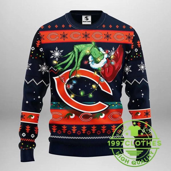 Chicago Bears Grinch Ugly Christmas Sweater, Chicago Bears Ugly Sweater, NFL Ugly Sweater