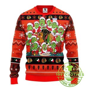 Chicago Blackhawks 12 Grinch Xmas Day Ugly Christmas Sweater 1