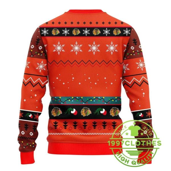 Chicago Blackhawks 12 Grinch Xmas Day Ugly Christmas Sweater, Chicago Blackhawks Ugly Sweater, NHL Ugly Sweater