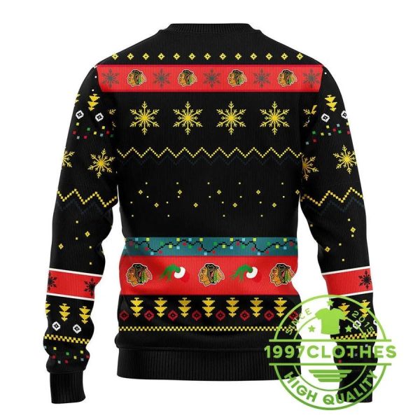 Chicago Blackhawks Grinch Ugly Christmas Sweater, Chicago Blackhawks Ugly Sweater, NHL Ugly Sweater