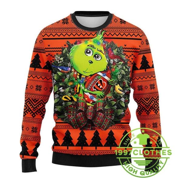 Cincinnati Bengals Grinch Hug Ugly Christmas Sweater, Cincinnati Bengals Ugly Sweater, NFL Ugly Sweater