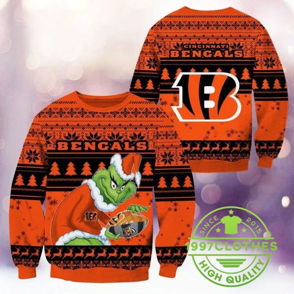 Cincinnati Bengals Grinch Stolen Christmas Ugly Sweater, Cincinnati Bengals Ugly Sweater, NFL Ugly Sweater