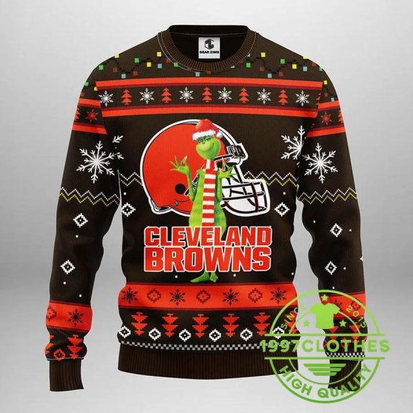 Cleveland Browns Funny Grinch Ugly Christmas Sweater, Cleveland Browns Ugly Sweater, NFL Ugly Sweater