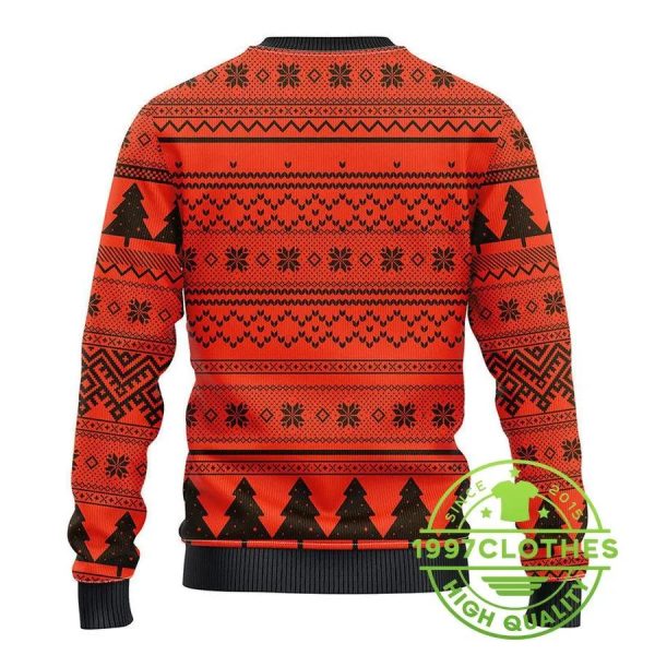 Cleveland Browns Grinch Hug Ugly Christmas Sweater, Cleveland Browns Ugly Sweater, NFL Ugly Sweater