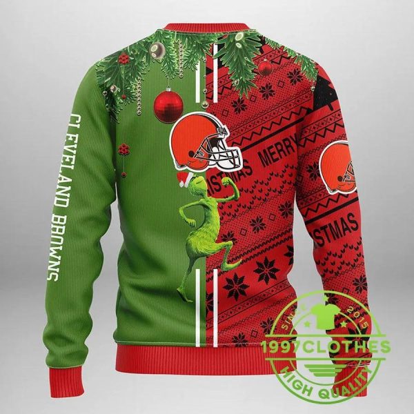 Cleveland Browns Grinch & Scooby-Doo Ugly Christmas Sweater, Cleveland Browns Ugly Sweater, NFL Ugly Sweater